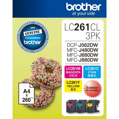 Brother 3 Pack Colour Ink Cartridge LC261CL 3 PK