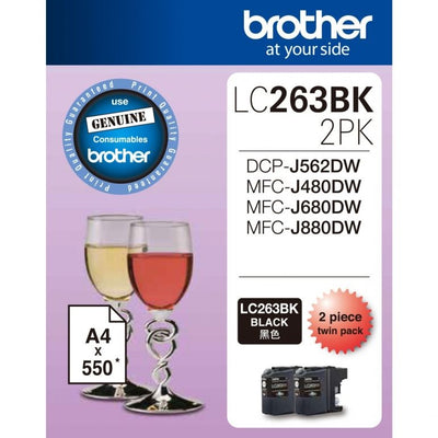 Brother 2 Pack Black Ink Cartridge LC263BK 2PK