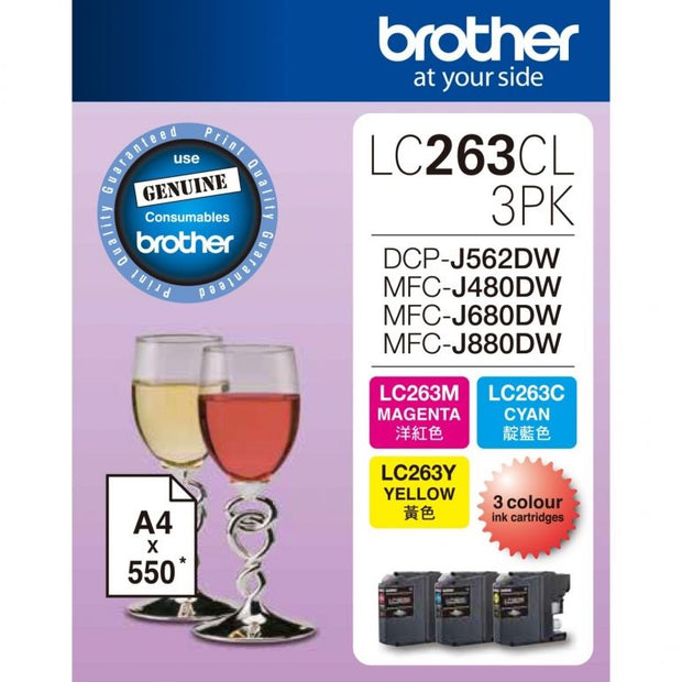 Brother 3 Pack Colour (High Yield) Ink Cartridge LC263CL 3PK