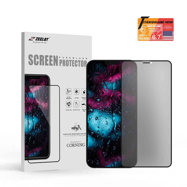 ZEELOT iPhone 12 Pro Max 6.7 (2020) PureGlass Entire View Titanium Wire Matte Privacy Full Coverage Tempered Glass Screen Protector