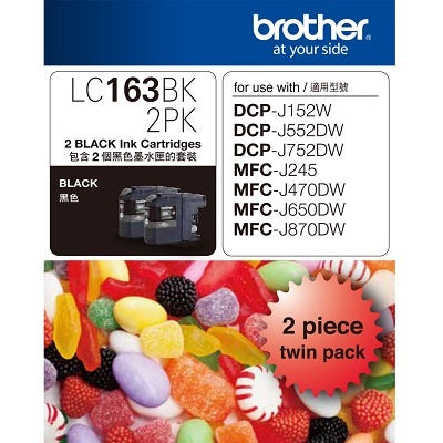 Brother 2 Pack Black Ink Cartridge LC163BK 2 PK
